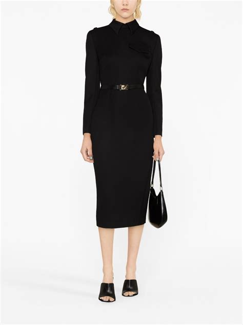 black prada belted midi dress|Prada Belted wool.